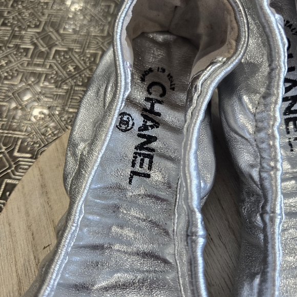 🐢 Chanel Silver Cap toe ballet flats. Size 38 - Picture 14 of 17